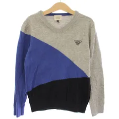 アルマーニ ジュニア ARMANI Jr ニット セーター 切替 Vネック 長袖 8A 130cm グレー 青 黒 /TK