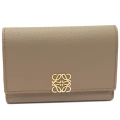 ロエベ 三つ折り財布(小銭入れあり) アナグラム バーティカル ウォレット スモール ぺブルグレインカーフ クレイ ゴールド金具 C821S33X12