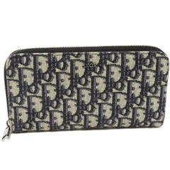 ディオール ラウンドファスナー長財布(小銭入れあり) オブリーク ジャガード ロングジップウォレット キャンバスxカーフ ネイビーxベージュ 2ESBC252YSE_H05E