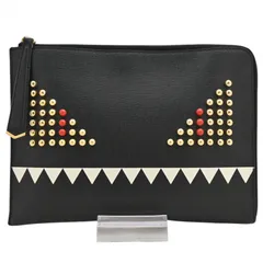 フェンディ バグズアイ モンスター スタッズ クラッチバッグ ブラック Bランク fe4519bs