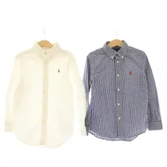 ラルフローレン RALPH LAUREN 子ども服 2点セット ボタンダウンシャツ カジュアルシャツ 6 120/60 白 ホワイト 青 ブルー 長袖 無地 チェック スモールポニー /HN