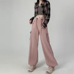 ☆ ピンク ☆ XL ☆ パンツ カーゴパンツ レディース ワイドパンツ ドロスト レディース ボトムス パンツ カーゴパンツ ズボン おしゃれ ゆったり ウエストゴム 春秋 ストリート 体型カバー カジュアル ロングパンツ アウトドア レジャー 長ズボン