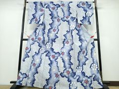 未使用品　逸品！！　皆川月華作　小紋　荒波に花柄　着物スキ倶楽部　１１２７ 未使用品 逸品！！ 皆川月華作 小紋 荒波に花柄 着物スキ倶楽部