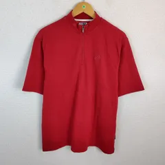 adidas アディダス ハーフジップ 半袖 Tシャツ ロゴ刺繍 レッド Lサイズ メンズ 古着 スポーツMIX ストリート