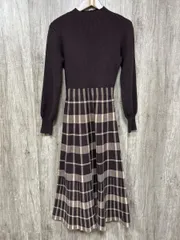 BLUE EAST チェック ジャガード ニット ドッキング ワンピース sizeF/茶 ◆■ レディース