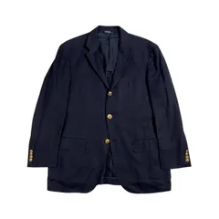 リネン100% 90s 金ボタン Polo by Ralph Lauren ポロ ラルフローレン 背抜き テーラードジャケット 100-90-185/ネイビー系 メンズ ビンテージ