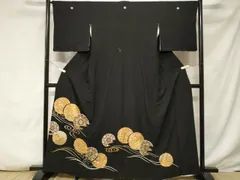 平和屋着物■豪華黒留袖　駒刺繍　流水正倉院花文　金彩　正絹　逸品　CABF3829ev