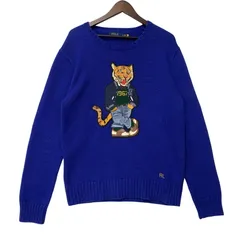 3/1まで 希少 美品 POLORalphLauren ポロベアニット　水色　S Polo ベア コットン クルーネック セーター （ニット・セーター