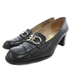 サルヴァトーレフェラガモ Salvatore Ferragamo ガンチーニ パンプス ローファー レザー 5.5 黒 ブラック ブロックヒール /FF ■GY62