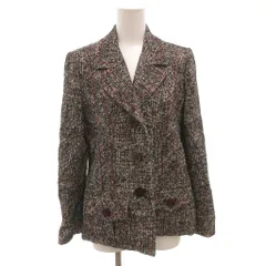 レリアン Leilian テーラードジャケット シルク 絹 チェック 42 白 ホワイト 黒 ブラック 赤 レッド /FF ■GY61