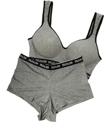 Chica Hurra グレー LL レディース スポブラ スポーツ ブラ スポーツブラジャー スポーツブラ ショーツ 一分丈 上下 セット ノンワイヤ― ブラジャー 女性 下着 室内 寄せる ボクサー タイプ トレーニング ノンワイヤー [グレー] [LL]