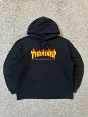 M スラッシャー THRASHER フレイム ロゴ フーディー Tシャツ ブラック