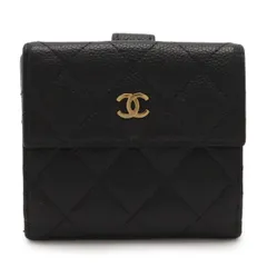 CHANEL シャネル マトラッセ ココマーク 2つ折財布 二つ折り Wホック財布 ダブルホック キャビアスキン レザー 黒 ブラック ゴールド金具 A48980