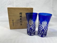 株式会社エルビー　瑠璃色切子　ペアグラス　切子　瑠璃色　食器　ガラス　工芸品　コップ　グラス