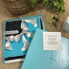 ティファニー　シルクリボンスカーフ　ヴィンテージ　Tモチーフ　ティファニーブルー