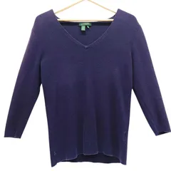 LAUREN RALPH LAUREN ラルフローレン ニット レディースL ネイビー Vネック リブニット サマーニット 薄手 コットンニット きれいめ シンプル 無地 春夏 秋 トップス カジュアル ネイビー 紺 上品 定番 人気