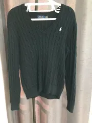 POLO RALPH LAUREN ポロラルフローレン ケーブル編み Vネック ニット L_ブラック