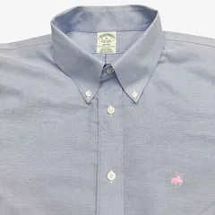 【XL】Brooks Brothers（ブルックスブラザーズ）ポロカラーBD（ボタンダウン）半袖シャツ ブルー / Milano Fit / Non-Iron / American Supima Cotton 100% Oxford GF刺繍 メンズXL相当
