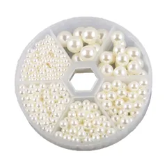 サムコス 樹脂パール パールビーズ 約700粒セット ラウンド 丸玉 穴なし 小さな 手芸用品 DIY 材料 縫製用 手作り 工芸品の装飾 ジュエリー用 ハンドメード ネックレス イヤリング ビーズセット 6サイズ (こめしろい)