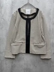 美品 ROPE' PICNIC ロぺピクニック ノーカラー ボーダー ジャケット 白ｘ黒 ■◇レディース