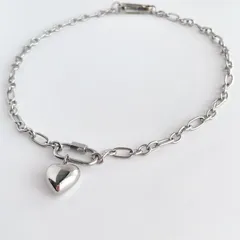 ハートチャーム&チャンキーチェーンネックレス　シルバー　サージカルステンレス　ハートチャーム　金属アレルギー対応　mamo