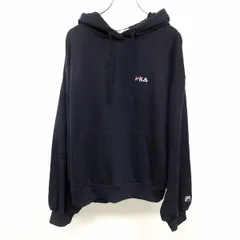 【中古】[印象AB] フィラ FILA スウェット プルオーバー パーカー フーディー 裏毛 ロゴプリント ロゴ刺繍 長袖 ポリ×綿 F ネイビー 紺 レディース 女性