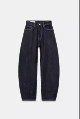 ZARA TRF ハイウエスト バレルフィット デニム 生デニム ズボン