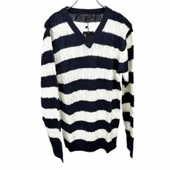 【新品】ジルブレイズ JILL BLAZE ケーブルニット セーター ボーダー Vネック 長袖 アクリル100% M ネイビー 紺×白 メンズ(レディース？)