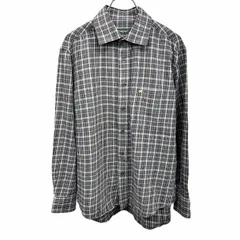 【中古】[印象AB] Golden Bear ゴールデンベア シャツ メンズ M ネイビー 紺×紫系ピンク×白×グレージュ 綿100% 胸ポケット付き ロングテール チェック セミワイドカラー 長袖 クマ刺繍のサムネイル