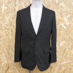 古着 COMME CA ISM コムサイズム M メンズ テーラードジャケット 総裏地 ストライプ柄 肩パッド入り 長袖 ウール×ポリ ブラック系×レッド系