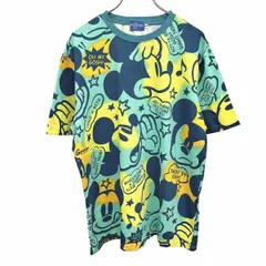 古着 東京ディズニーリゾート TOKYO DISNEY RESORT Tシャツ ミッキーマウス 英字 半袖 綿100% LL ヘザーグリーン 杢緑×黄×オレンジ×紺 メンズ