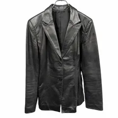 【中古】[印象B] JAYRO ジャイロ レザージャケット レディース M 黒 羊革 本革 シープレザー シープスキン(裏地：キュプラ100%) ２つボタン留め ノーベント 内ポケット無し 肩パッドの厚みは約2cm ピークドラペル テーラード 肩パッド入りのサムネイル