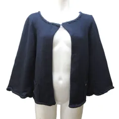 フォクシーニューヨーク FOXEY NEW YORK ニット カーディガン ボレロ デザイン 7分袖 42 約L 紺 ネイビー 28379 IBO89 0303