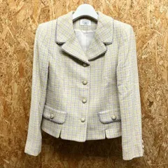 古着 アリスバーリー Aylesbury ジャケット 総裏地 チェック 肩パッド 長袖 キュプラ裏地 グリーン×ブルー×イエロー×ホワイト レディース