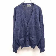 古着 ジャンセン JANTZEN ケーブルニット カーディガン ボタン留め Vネック 長袖 ロングスリーブ 綿100% コットン M ヘザーブルー 杢青系 メンズ