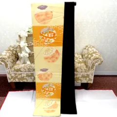 名古屋帯 アンティーク帯 昔名古屋帯 絹 薄黄ｘオレンジ 鈴文様 金コマ銀コマ刺繍 昔帯 レトロモダン 明治・大正ロマン 長さ375cm