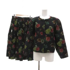 ウンガロ UNGARO ヴィンテージ セットアップ ノーカラージャケット プリーツスカート 9 黒 ブラック 花柄 キルティング ミモレ ロング 長袖 IBO87 /NUのサムネイル