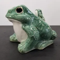 親子ガエル 置物 縁起物 陶器 蛙 カエル 庭 玄関 オブジェ [高さ約16cm] A1534A06