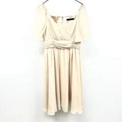 【中古】[印象A] INTERPLANET インタープラネット シフォンワンピース レディース 38 ベージュ ポリ100% 背中ファスナー 裏地はノースリーブ フレアスカート 薄手 裏地付き エンジェルスリーブ カシュクール風 無地 半袖のサムネイル