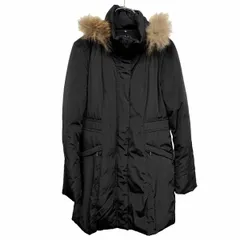 【中古】[印象AB] INDIVI インディヴィ ダウンコート レディース 38 ブラック ポリ100%(ダウン86%＋フェザー14%) フライフロント ドットボタン×ダブルジップ フードとファー脱着可 無地 ハイネック 長袖のサムネイル
