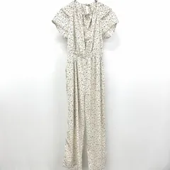 古着 アプレジュール apres jour 薄手 シフォン オールインワン 裏地付き 花柄 ケープスリーブ LL アイボリー×チャコール 生成り系 レディース