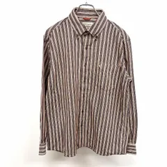 【中古】[印象AB] HUSH PUPPIES ハッシュパピー コーデュロイシャツ メンズ M 赤紫×茶系×緑×白 綿100% 長袖 ストライプ ボタンダウン ポケットに犬の刺繍のサムネイル