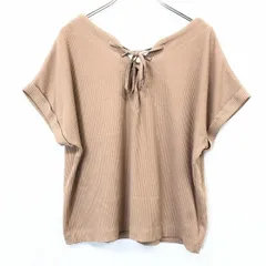 古着 グローバルワーク GLOBAL WORK リブカットソー レースアップフロント 両面Vネック 半袖 ポリエステル×綿 L ブラウン系 茶系 レディース