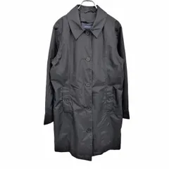 【中古】[印象AB] LANDS END ランズエンド ステンカラーコート レディース L ブラック 黒(裏地：紺) ポリ100% 内ポケット×４ 長袖 薄手 無地 裏地付き ボタン留めのサムネイル