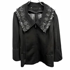 【中古】[印象AB] HIROKO BIS ヒロコビス コシノ カットソージャケット レディース L (11) ブラック 黒 レーヨン×ポリ 袖口スリット ダブルジップ 薄手 シアー ビーズ襟脱着可 裏地無し 7分袖 無地のサムネイル