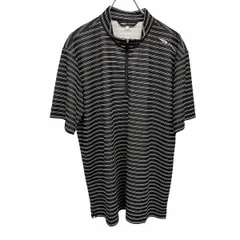 【中古】[印象A] TIGORA ティゴラ ポロシャツ メンズ LL XL ブラック 黒×白×赤 ポリ100% ゴルフ モックネック ハーフジップ ボーダー 半袖 ポケット無しのサムネイル
