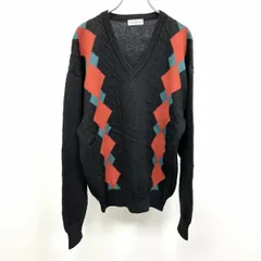 【中古】[印象B] Munsingwear Grand Slam マンシングウェア グランドスラム ケーブルニット / セーター メンズ M ブラック×ブラウン×ターコイズブルー 黒 ニューウール100% Vネック ダイヤ柄 長袖のサムネイル