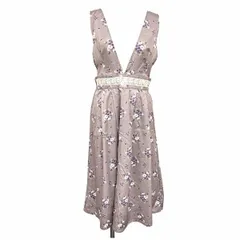 古着 axes femme ノースリーブワンピース Vネック ジャンパースカート 花柄 ポリ100% F パープル 紫×パープルベージュ系×青×緑 レディース