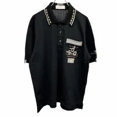 【中古】[印象AB] adabat アダバット ポロシャツ メンズ ブラック 黒×ベージュ 綿×ポリ ゴルフ 鹿の子 ジャカードチェック 犬の刺繍 半袖 胸ポケットのサムネイル