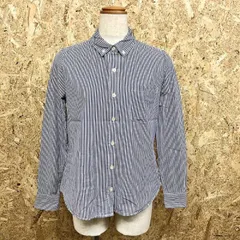 古着 フォーエバー21 FOREVER21 シャツ ストライプ柄 ボタンダウン 胸ポケット付き 長袖 綿100% S ネイビー×ホワイト 紺×白 レディース